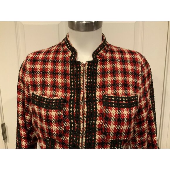 Aryn K Red, Cream & Black Herringbone Boucle Blazer, Size Medium, NWT! - Picture 2 of 10